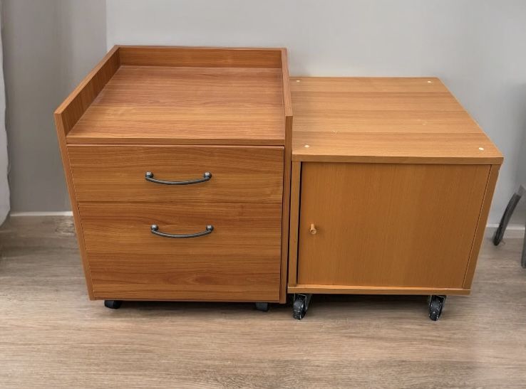 2 drawer standard size file cabinet on wheels $45, side board storage cube cabinet rolling cart $25
