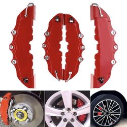Disc Brake Caliper Covers Front & Rear Wheels Accessories Kit, 4×3D-Car/Auto/Vehicle, color RED