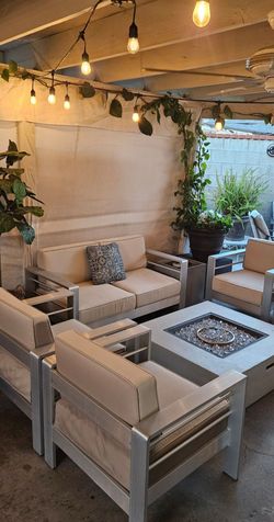 7 pieces aluminum patio dining/outdoor patio fire pit set/conversation Set/outdoor Furniture/Cash Only