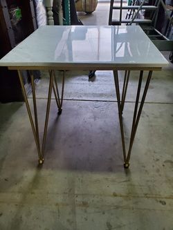 Marble top brass base end table