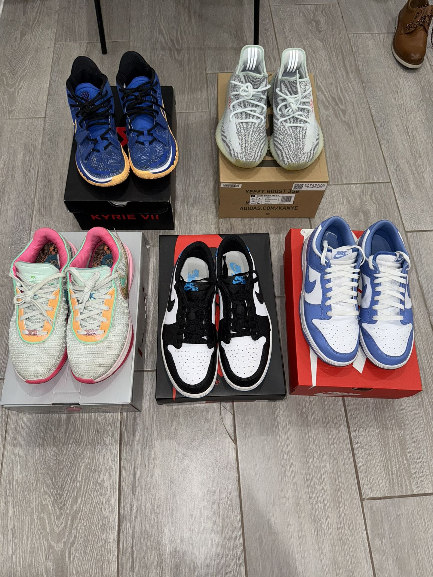 LeBron 20 Time Machine, Yeezy 350 v2 Blue Tint, Kyrie 7 Sisterhood, Nike Dunk Low Polar Blue, Jordan 1 Low UNC