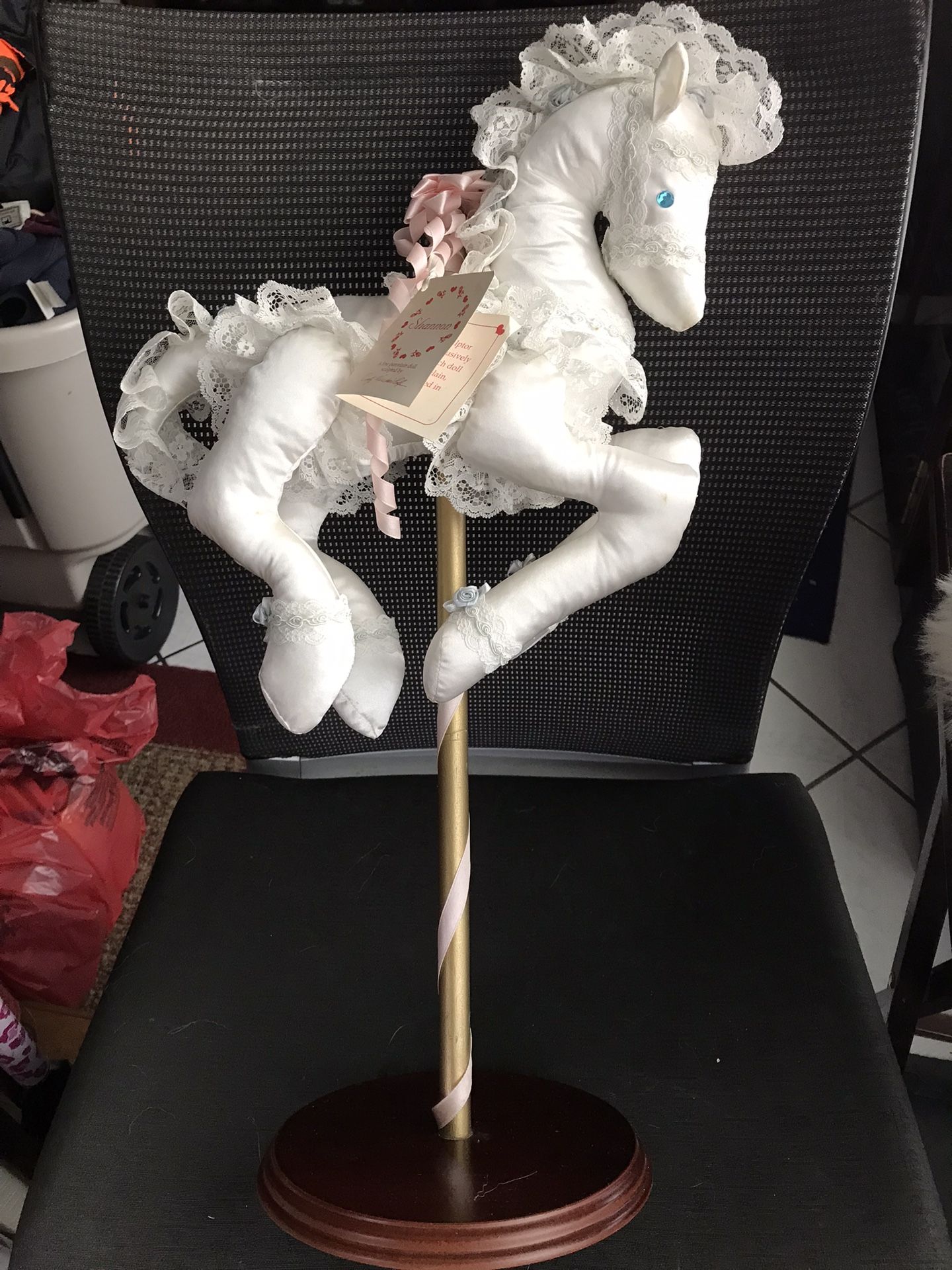 White Carousel Pony With A Pink Bow $10