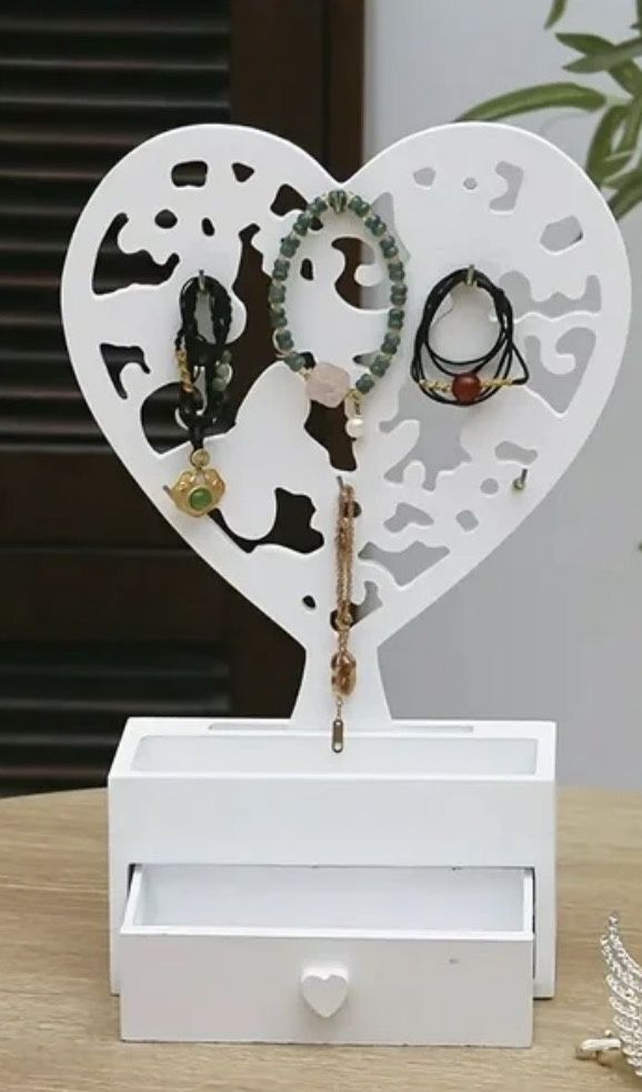 Butterfly or Heart Shape Jewelry Stand, Wood Desktop Jewelry Display Stand