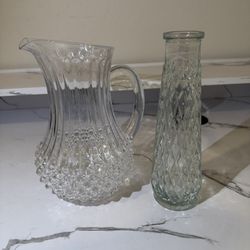 CRISTAL D'ARQUES-DURAND, 40oz, Clear Crystal Pitcher & Glass Flower vase BUNDLE