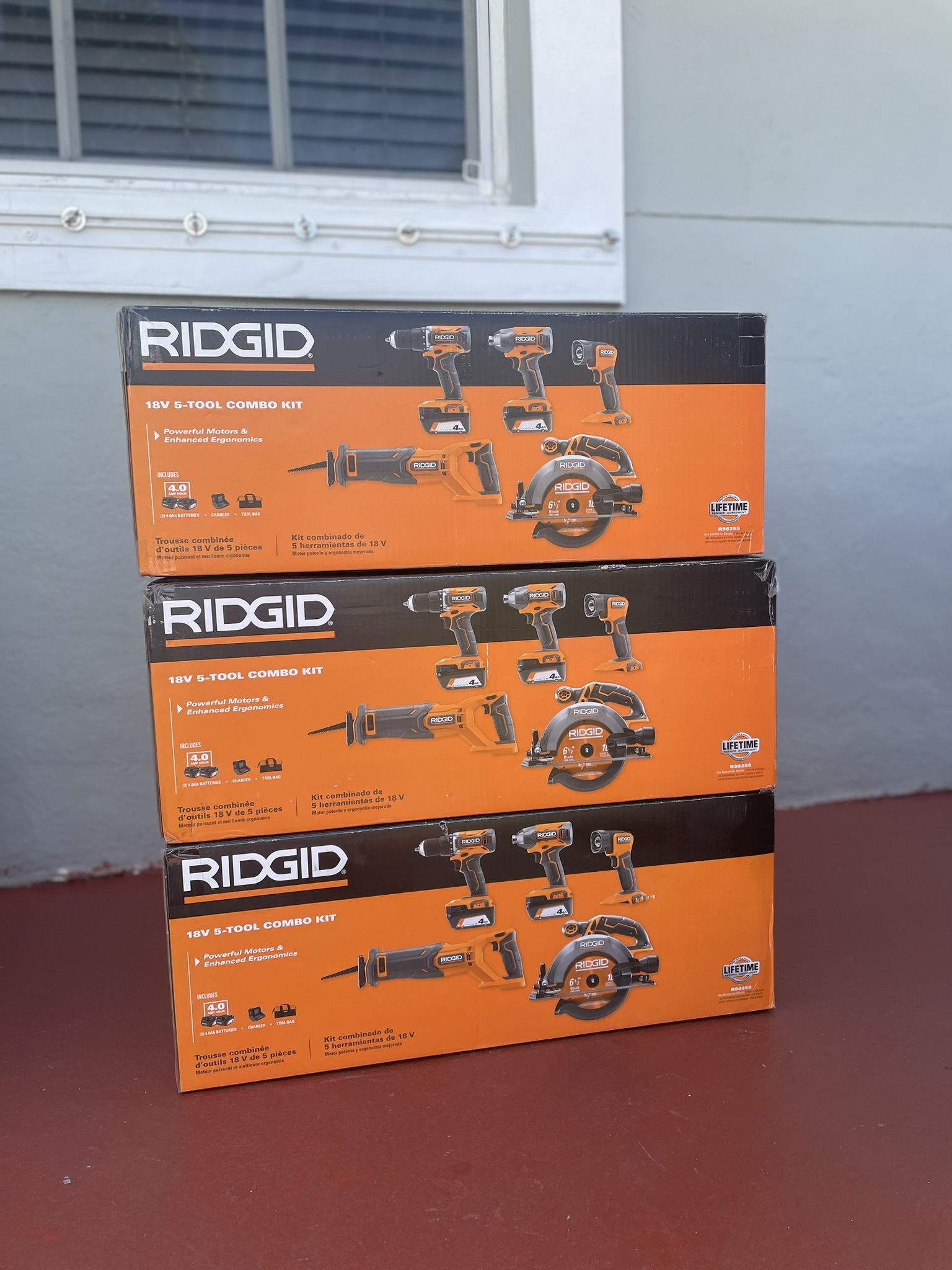 NEW RIDGID 18V Cordless 5-Tool Combo Kit – Sealed Box – 2x 4.0Ah Batteries + Charger + Tool Bago
