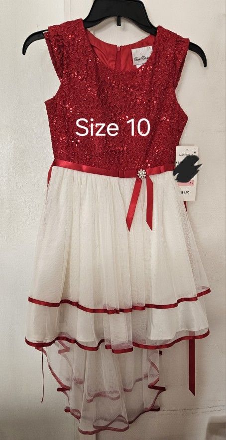New Red & White Sequins Dress With Ribbon Detail