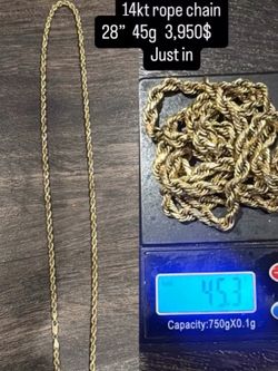 14kt rope chain 28”