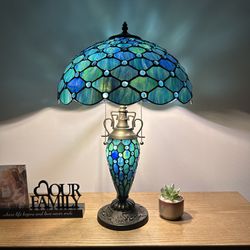 Tiffany Style Table Lamp Stained Glass LED Bulbs Included 24”H ET1647-WB