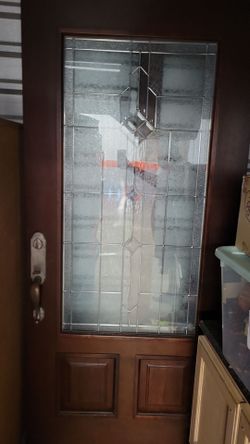 Mahogany wood door etching glass in nickel plated  Handle not included..