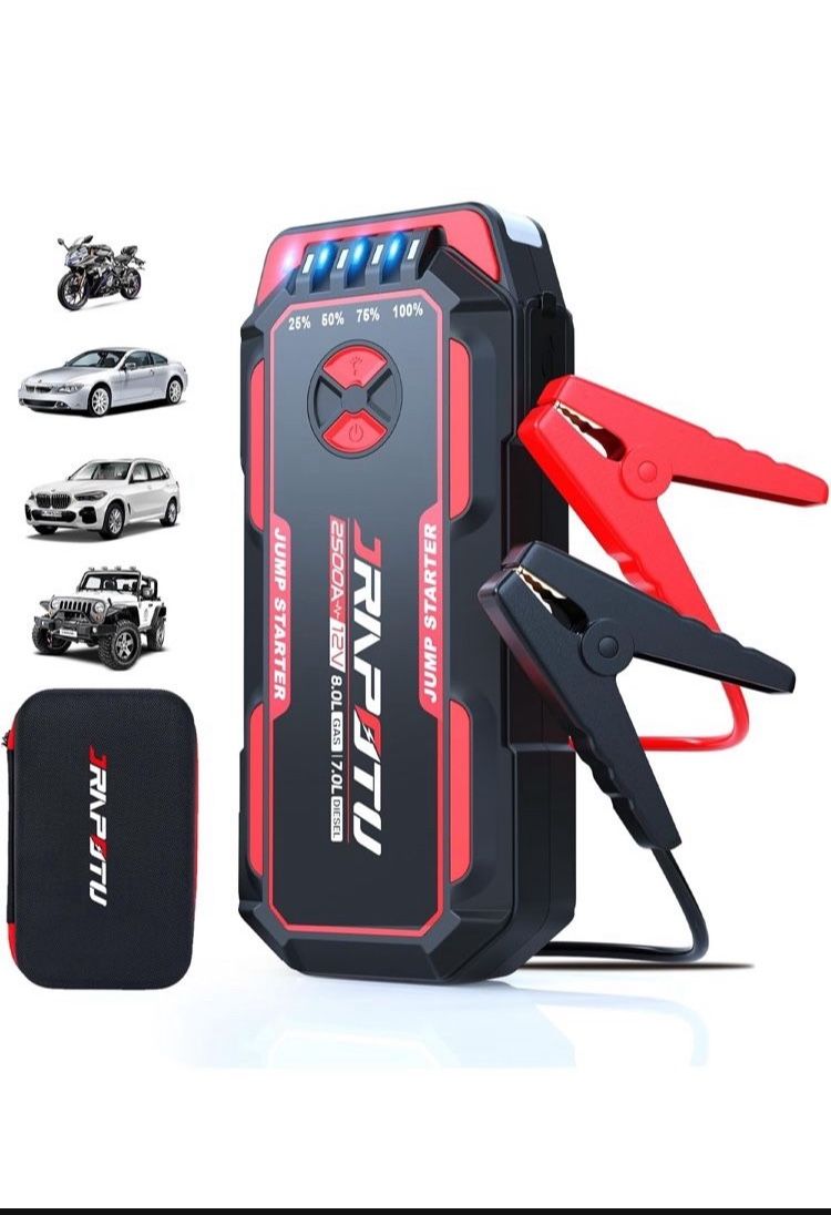 Portable Car Jump Starter, 2500A Peak Battery Jumper Starter Portable, Jump Box for Car Battery, 12V Portable Jump Starter for 8.0L Gas & 7.0L Diesel