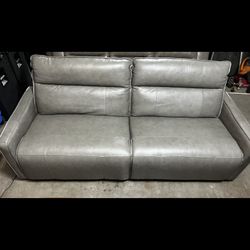 Costco Henredon Keira Leather Power Reclining Sofa Couch - Power Headrests USB - Gray