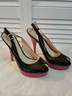 Enzo black and purple heels Sz 7.5