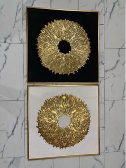 Modern Gold & Black/White Framed Wall Art Set (2 Pieces)