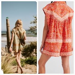 New Free People Orange Bohemian Romper Size Small