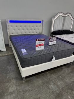 New queen bed frame with mattress