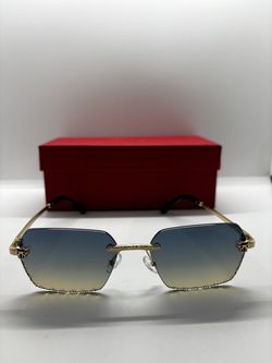 Luxury Rimless Rectangular Designer Sunglasses – 3 Lens Styles (Gold Gradient, Gray, Dark Blue)