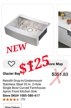 Glacier Bay 33" Stainless Steel Farmhouse Kitchen Sink – New Open Box