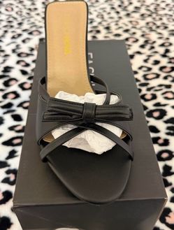 Black Leather Bow Slide Kitten Heels