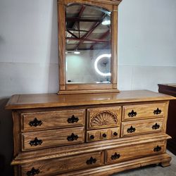 8 Drawer Long Dresser With Matching Mirror Gorgeous Piece