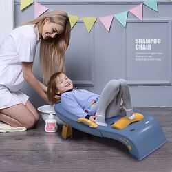 Foldable Kid's Salon Chair Hair Washing Station Tub Blue