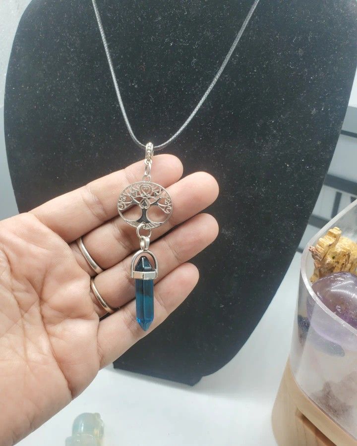 🔥HUGE SALE Handmade Tree if life blue dyed quartz pendant necklace
