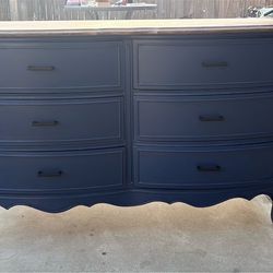 Refinished Navy Blue Dresser – Farmhouse Style, Solid Wood Top