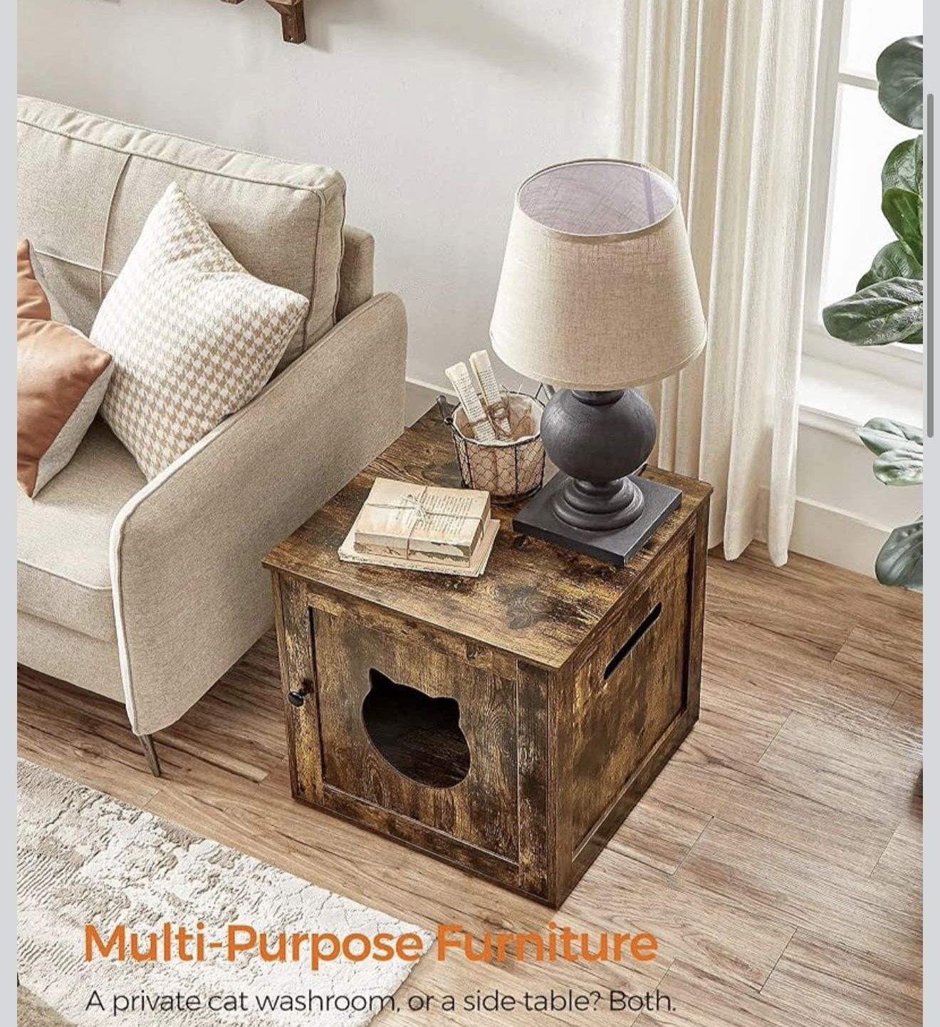 Cat Litter Box Furniture, Hidden Litter Box Enclosure Cabinet with Single Door, Indoor Cat House, End Table, Nightstand, Rustic Brown UPCL