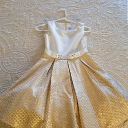 Girl's Gymboree Dress Size 10- Gold and white - Never Worn