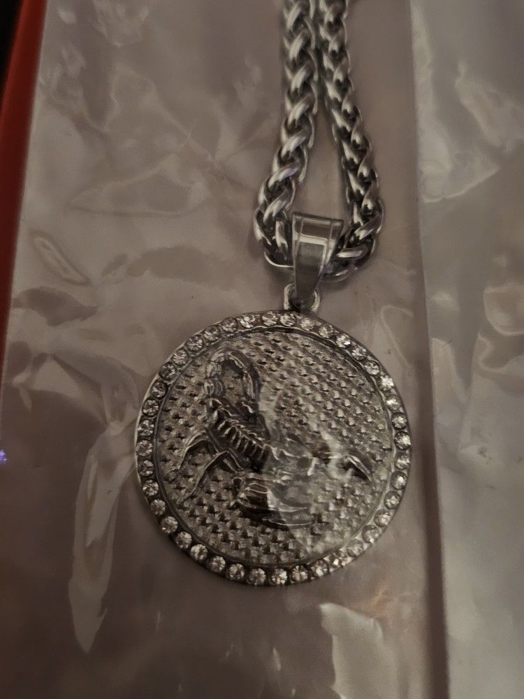 Stainless Steel Chain And Charm With Zirconium Stones Scorpio