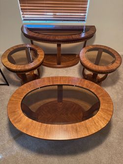 Beautiful Tiger Maple Amber Glass Solid Wood Table Set of 4
