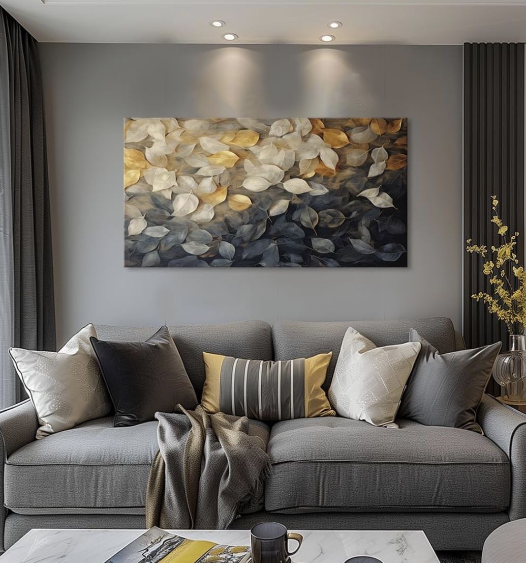 Wall Art For Living Room Large Size blue Abstract Golden leaf Canvas Wall Art Abstract 20"x40"Wall Decor Abstract Art Paintings Fantasy Colorful on Wh