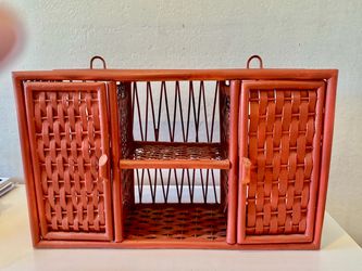 Red Rattan Wicker Wall Cabinet Shelf