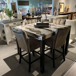 Brown Faux Marble 5PC Counter Height Dining Room Set 
