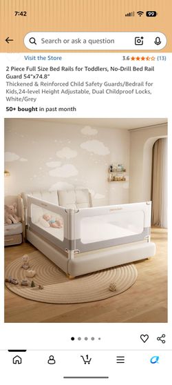 Oneya Baby No-Drill Toddler Bed Rail Guard 2-Piece