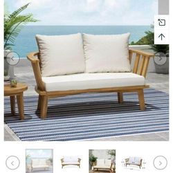 Outdoor Wooden Love Seat With Cushions 