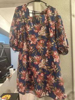 Blue Floral Puff Sleeve Mini Dress