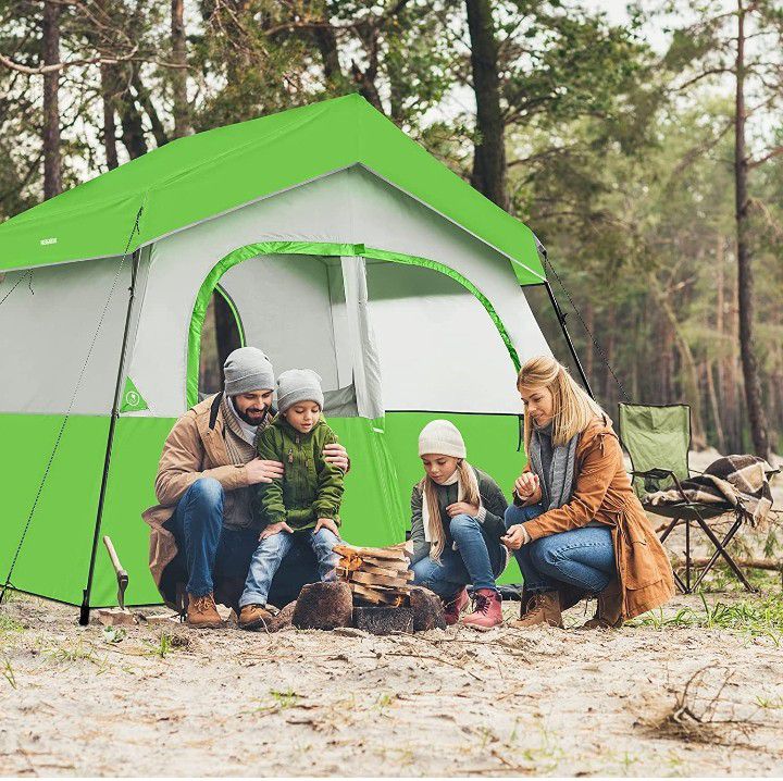 6 Person Camping Tent - Portable Easy Set Up Family Tent for Camp, Windproof Fabric Cabin Tent Outdoor for Hiking, Backpacking, Traveling.(Green)