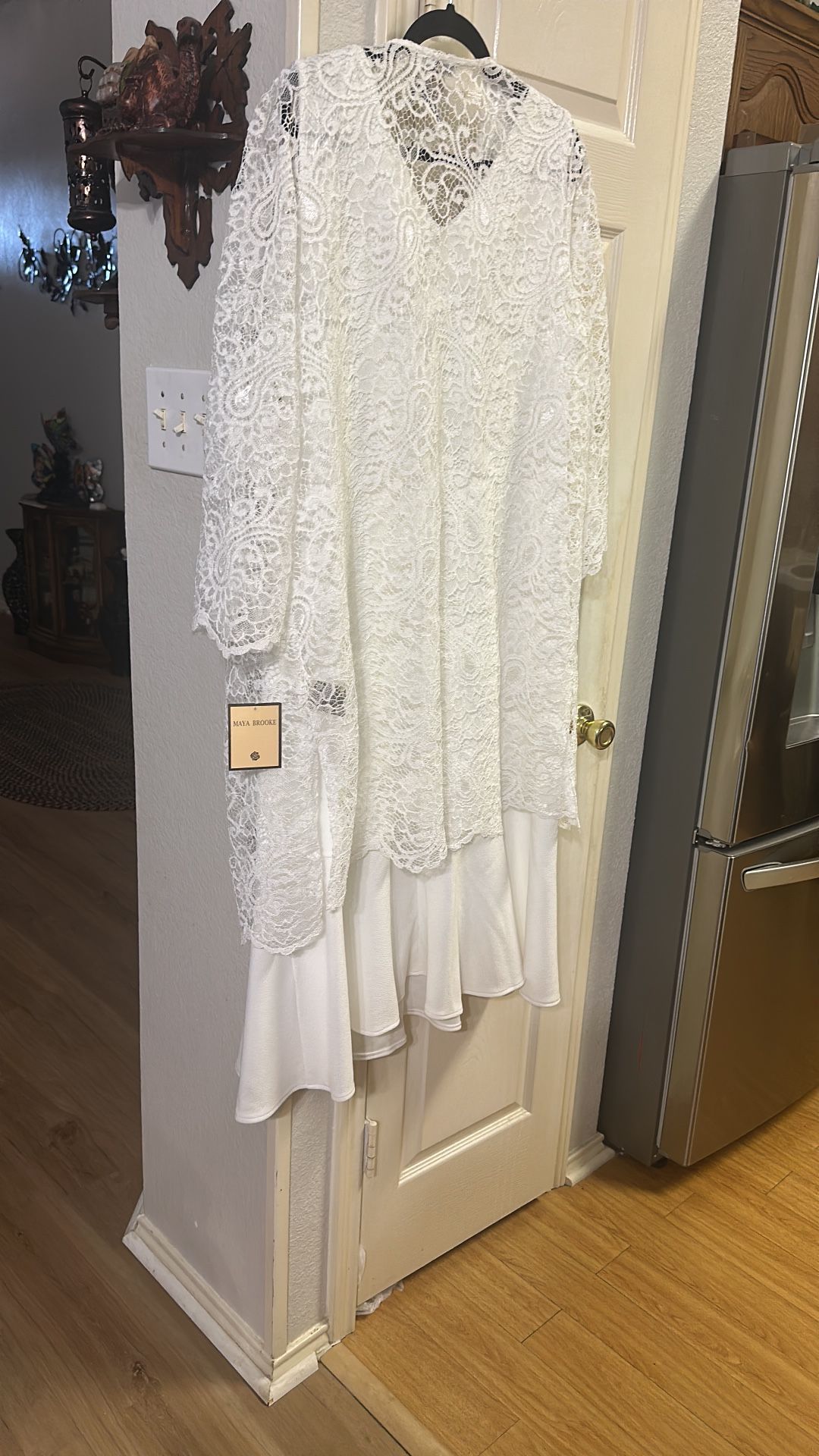 new prom dress lace two piece white size 18 with little beaded
