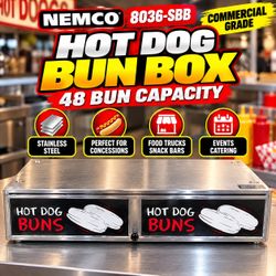 Commercial Hot Dog Bun Warmer – 48 Bun Capacity - Stainless Steel Double Compartment