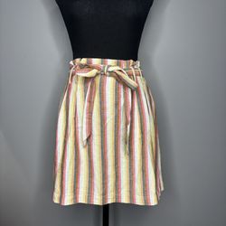 American Eagle Outfitters Women's Striped Mini Skirt Size S Tie Belt Waist Linen