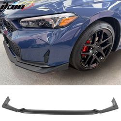 Fits 2025-2026 Honda Civic IKON Style Front Bumper Lip Chin PP Unpainted Black 3PCS