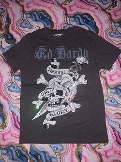 Ed Hardy “Death Or Glory” Men’s Rhinestone T-Shirt (Negotiable)