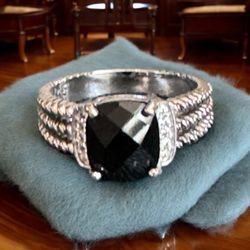 David Yurman Petite Black Onyx Wheaton Ring With Diamonds 
