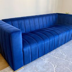 Modern Blue Velvet Sofa (Like-New)