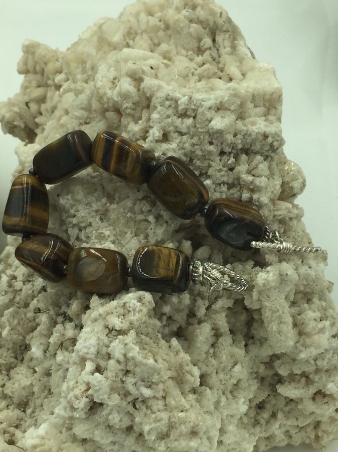 925 STER Silver Tiger’s Eye Chunky Beaded Bracelet 7.5”