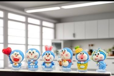NEW 6pcs Doraemon desk decoration figurines with adhesive stickers