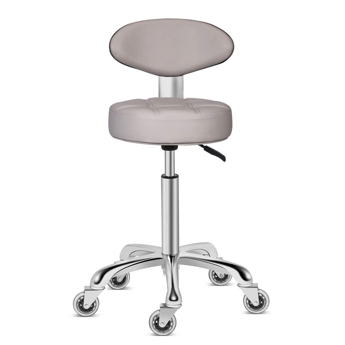 Kaleurrier Swivel Stool Chair Adjustable Height,Heavy Duty Hydraulic Rolling Metal Stool for Kitchen,Salon,Bar,Office,Massage (with Back Rest) (Grey)