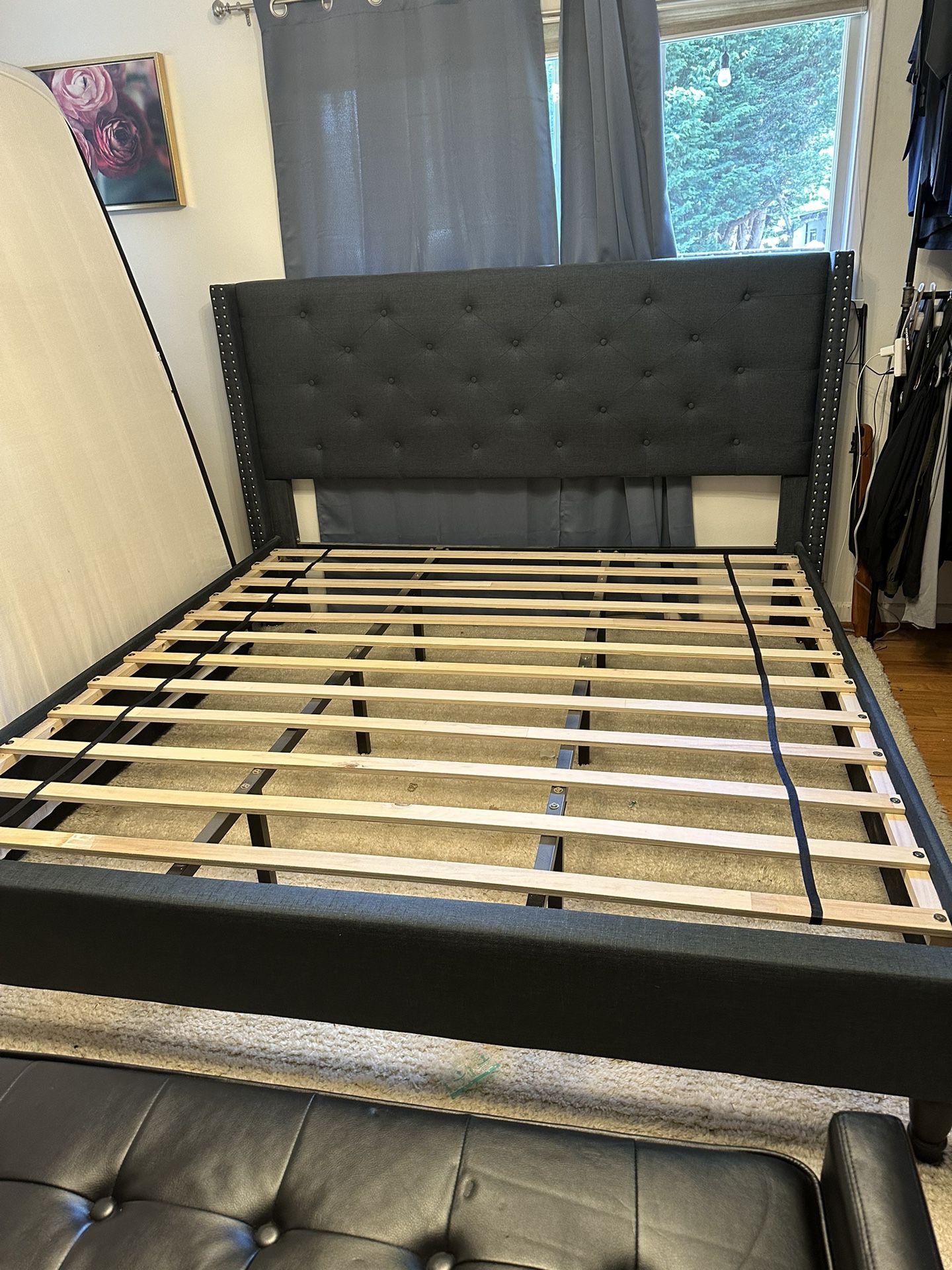 King Navy Upholstered Bed Frame