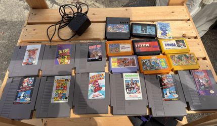 Vintage Nintendo NES Game Lot – Mario, Goonies II, Dr Jekyll Hyde, Street Fighter