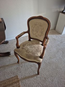 Antique Dinner Table & two Antique Chairs “ Folds” And extends With Metal Hinges